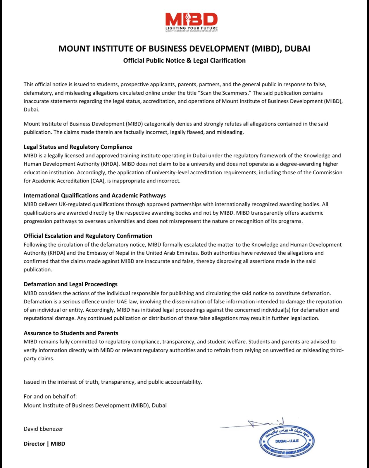 Official Public Notice & Legal Clarification